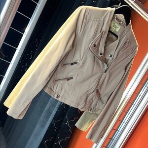 Maralyn & Me Beige Cropped Moto Jacket